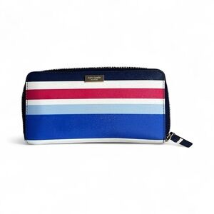 Kate Spade New York Stripe Continental Wallet Red White Blue Saffiano Leather